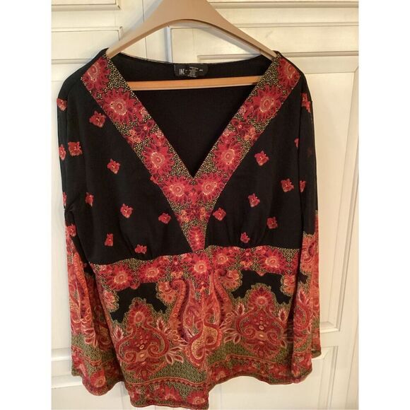 International Concepts INC Boho Paisley Blouse Top Sz 2X Vintage Stretch - Picture 1 of 8